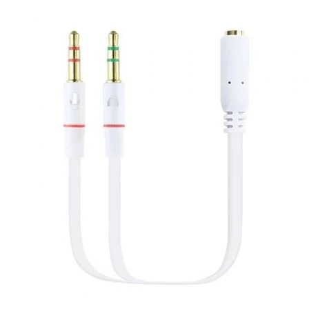 Nanocable Cable Adaptador Audio Jack 3,5 mm Hembra a 2x Jack 3,5 mm Macho, Blanco